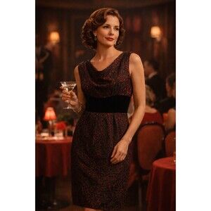 Vintage Dress Pat Hartley Original 1950's Approx SZ 2 XS Velvet Lace Taffeta